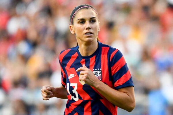 Alex Morgan #13 of the United States looks on during a game against Colombia at Rio Tinto Stadium in Sandy, Utah, on June 28, 2022. (Alex Goodlett/Getty Images)