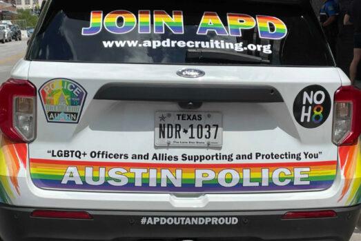 Austin's Pride cruiser joins those in the police fleets of Houston, New York, Chicago, Pittsburgh, and San Francisco. (Courtesy of Austin Police Department)