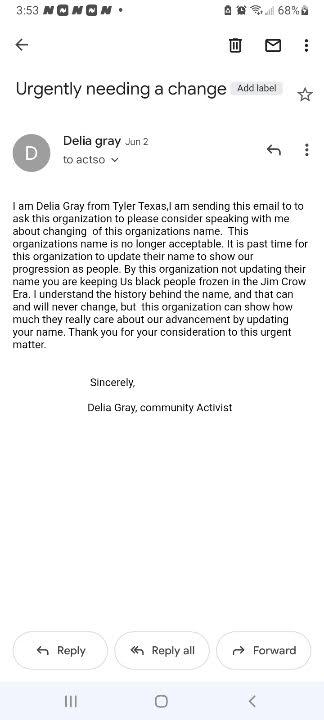 A screenshot of an email sent to the National Association for the Advancement of Colored People on June 2, 2022. It's the same message she personally delivered in a letter to the national headquarters in Baltimore, Maryland in 2018 and again in 2019. (Courtesy of Delia Gray)