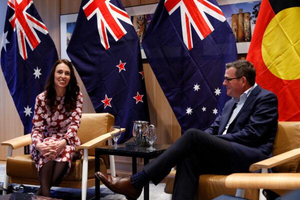 New Zealand Prime Minister Jacinda Ardern (left) and Victorian Premier Dan Andrews (right) meet in Melbourne, Australia on July 5, 2022. (Photo by Con Chronis - Pool/Getty Images)