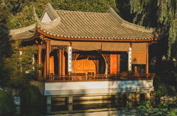 Love for the Lotus Pavilion / Ai Lian Xie / 愛蓮榭 is one of Liu Fang Yuan’s main structures and features sculpted scenes from traditional Suzhou gardens. (Jeff Perkin)