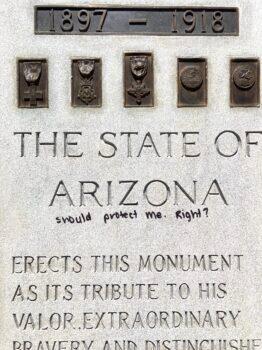 Another example of the graffiti written on  monuments. (Allan Stein/The Epoch Times)