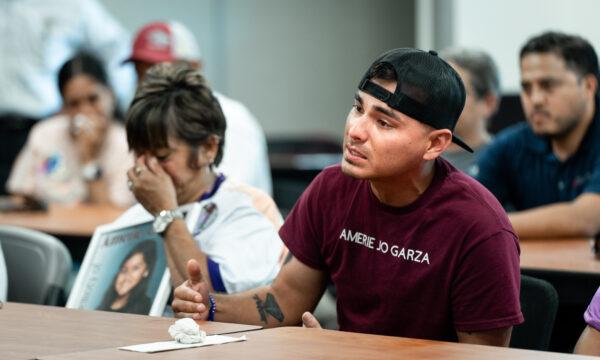 Angel Garza, father of slain school girl Amerie Jo Garza pleads with city council members for answers about the response to the May 24 mass school shooting, in Uvalde, Texas, on June 30, 2022. (Charlotte Cuthbertson/The Epoch Times)
