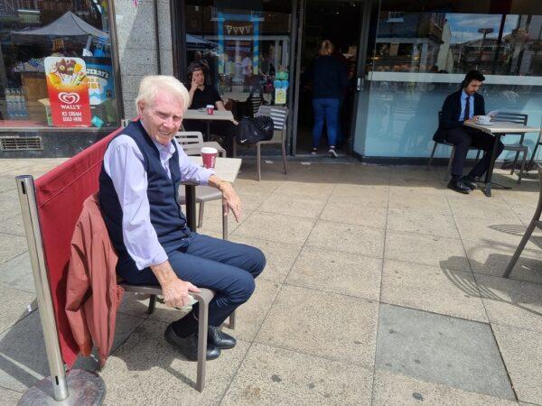 David Williams, pictured outside a Costa coffee shop in Uxbridge on July 7, 2022. (Chris Summers/The Epoch Times)