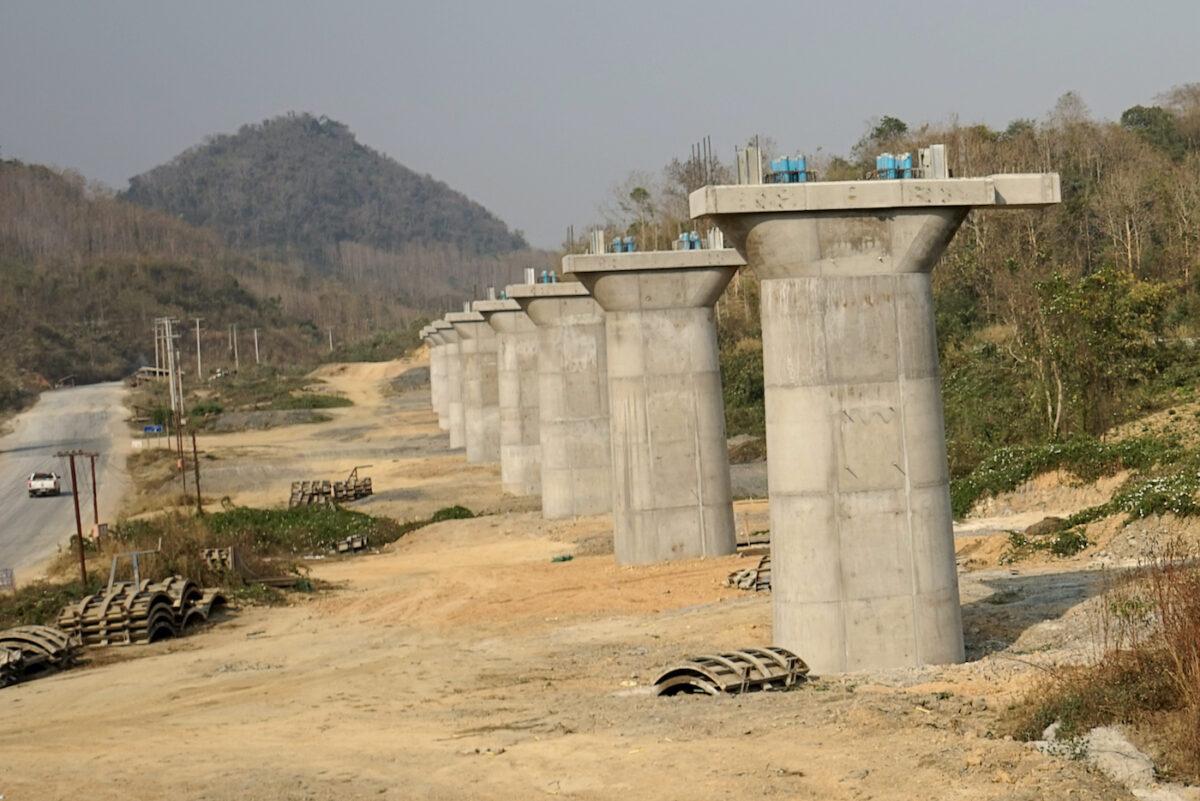 A part of the first rail line linking China to Laos, a crucial part of Beijing’s Belt and Road project across the Mekong River in Luang Prabang, Laos, on Feb. 8, 2020. (Aidan Jones/AFP via Getty Images)