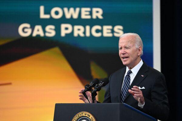 President Joe Biden delivers remarks on efforts to lower high gas prices in the South Court Auditorium at Eisenhower Executive Office Building in Washington on June 22, 2022. (Jim Watson/AFP via Getty Images)