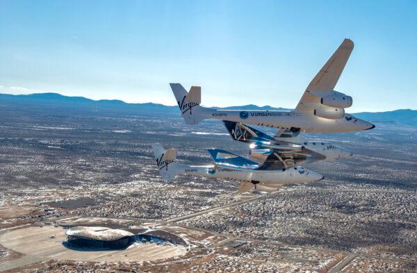 Space Ship Two Unity relocates to Virgin Galactic’s Gateway to Space, Spaceport America, New Mexico on Oct. 16, 2020. (Virgin Galactic)
