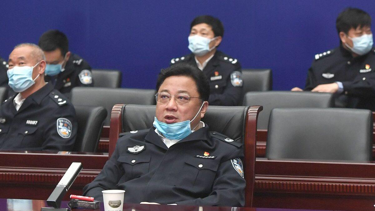 Sun Lijun, then a vice minister of public security, attends a meeting in Wuhan in central China’s Hubei Province on April 7, 2020. (Chinatopix via AP)