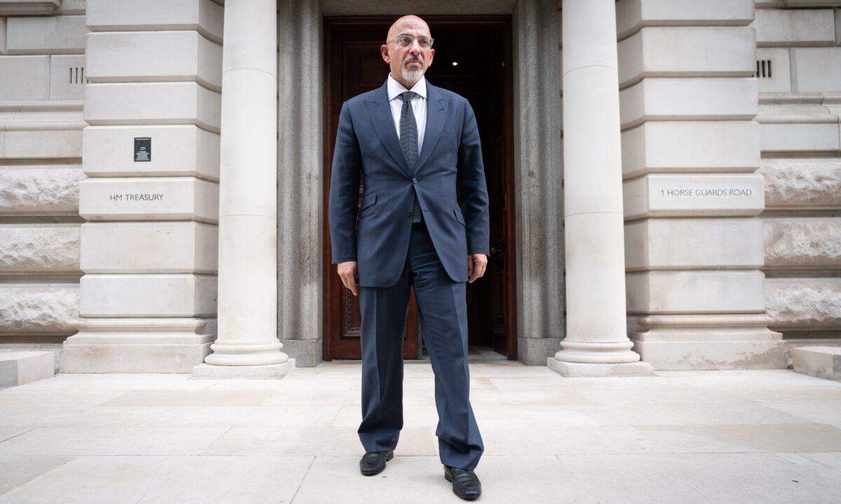 Chancellor Nadhim Zahawi poses for a photograph outside the HM Treasury in Westminster on July 6, 2022. (Stefan Rousseau/PA Media)