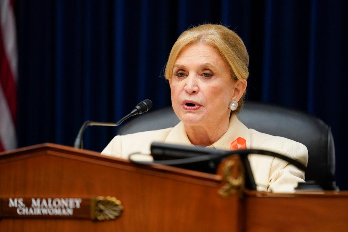 Rep. Carolyn Maloney (D-N.Y.), chairwoman of the House Oversight Committee, speaks during a hearing in Washington on June 8, 2022. (Andrew Harnik/Pool/Getty Images)