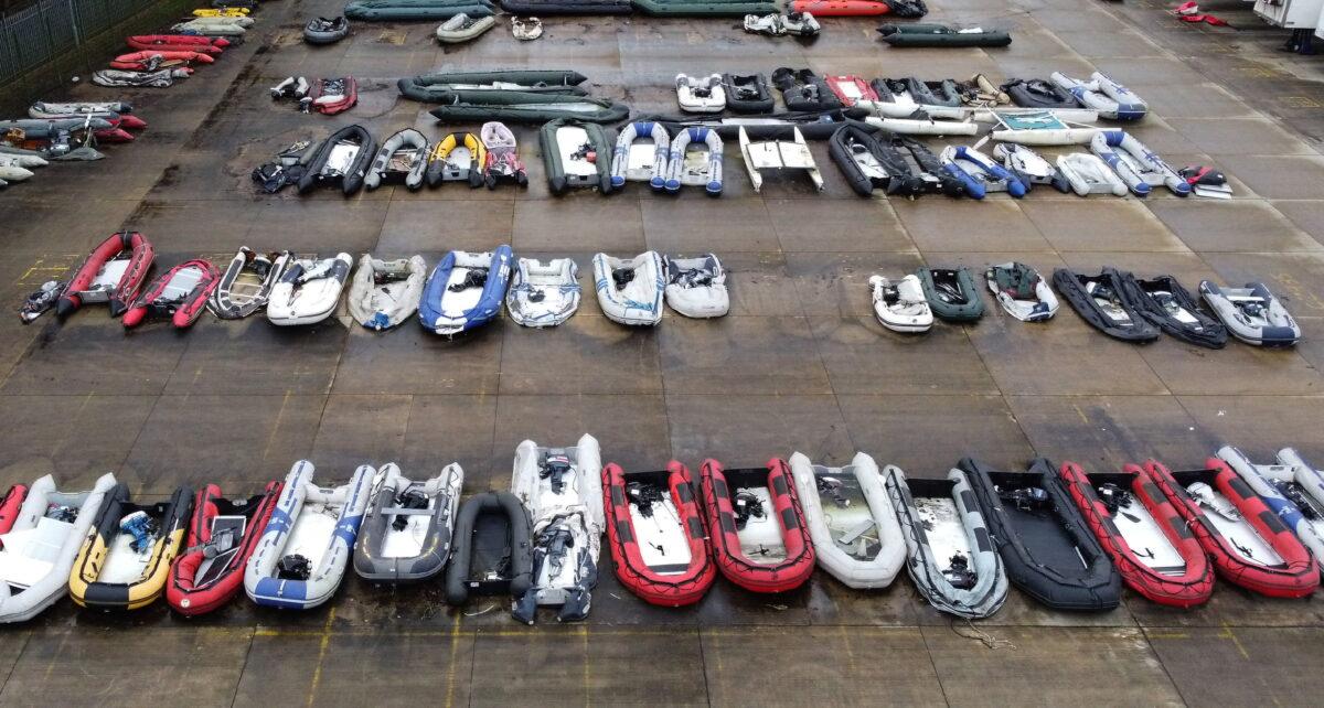 In an undated photo, a warehouse facility for boats used by people thought to be migrants in Dover, Kent. Traffickers have concocted a Europe-wide operation to smuggle migrants in dinghies across the Channel to the UK, according to the National Crime Agency. (Gareth Fuller/PA)