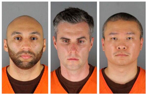 This combination of photos provided by the Hennepin County Sheriff's Office in Minnesota on June 3, 2020, shows, from left, former Minneapolis police officers J. Alexander Kueng, Thomas Lane, and Tou Thao.  (Hennepin County Sheriff's Office via AP, File)