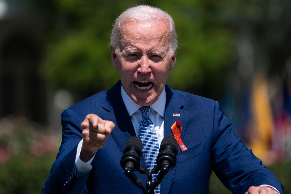 President Joe Biden speaks during an event to celebrate the passage of the "Bipartisan Safer Communities Act," a law meant to reduce gun violence, in Washington on July 11, 2022. (Evan Vucci/AP Photo)