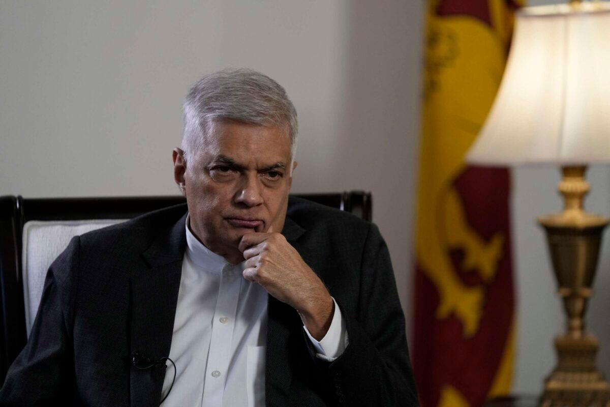 Sri Lankan Prime Minister Ranil Wickremesinghe listens to a question as he speaks during an interview with Associated Press at his office in Colombo, Sri Lanka, on June 11, 2022. (Eranga Jayawardena/AP Photo)