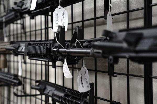An AR-15 upper receiver nicknamed "The Balloter" is seen for sale at Firearms Unknown, a gun store in Oceanside, Calif., on April 12, 2021. (Bing Guan/Reuters)
