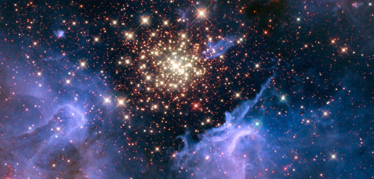 A cluster of young stars resembles an aerial burst, surrounded by clouds of interstellar gas and dust, in a nebula NGC 3603 located in the constellation Carina, in this image captured in August 2009 and December 2009, and obtained on Sept. 26, 2018. (NASA/ESA/R. O'Connell/F. Paresce/E. Young/Ames Research Center/WFC3 Science Oversight Committee/Hubble Heritage Team/STScI/AURA/Handout via Reuters)