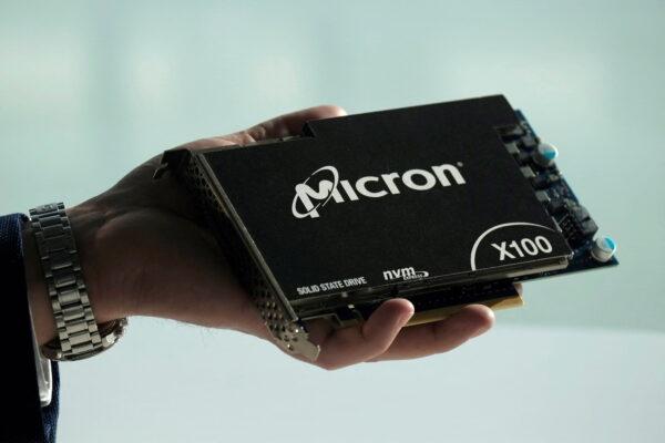 Micron Technology's solid-state drive for data center customers at a product launch event in San Francisco on Oct. 24, 2019. (Stephen Nellis/Reuters)