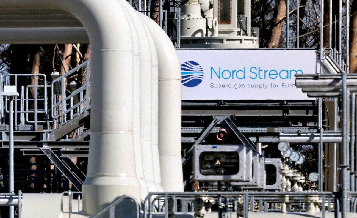 Pipes at the landfall facilities of the ‘Nord Stream 1’ gas pipeline are pictured in Lubmin, Germany, on March 8, 2022. (Hannibal Hanschke/Reuters)