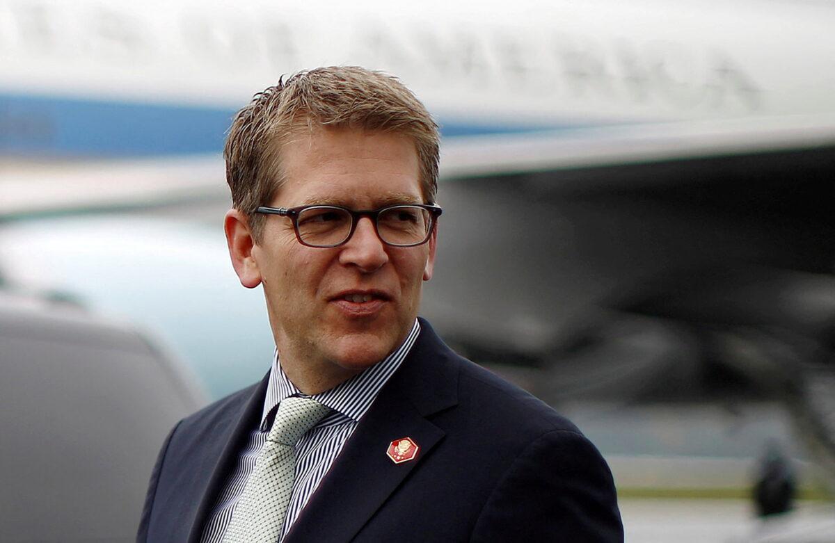 Then-White House Press Secretary Jay Carney is pictured upon his arrival in Swanton, Ohio, on Sept. 26, 2012. (Jason Reed/Reuters)