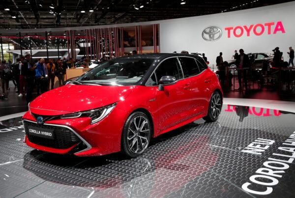 The new Toyota Corolla Hybrid car during the first press day of the Paris auto show in Paris on Oct. 2, 2018. (Benoit Tessier/Reuters)