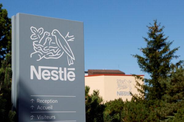 A logo is pictured on the Nestle research center at Vers-chez-les-Blanc in Lausanne, Switzerland, on Aug.20, 2020. (Denis Balibouse/REUTERS)
