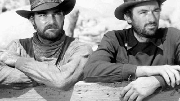 Lengthy (John Russell, L) and Stretch (Gregory Peck) are desperadoes on the run, in “Yellow Sky.” (Twentieth Century Fox)