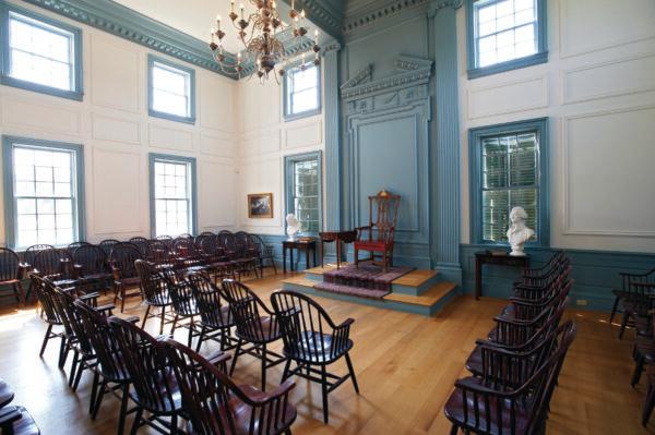 The assembly room at American Village. (Courtesy of American Village)