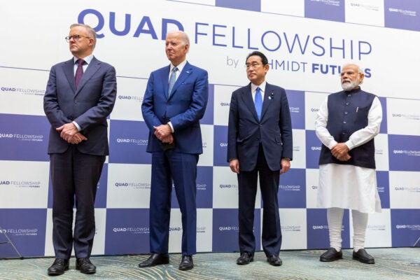 (L-R) Australian Prime Minister Anthony Albanese, President Joe Biden, Japanese Prime Minister Fumio Kishida, and Indian Prime Minister Narendra Modi attend the Quad Fellowship Founding Celebration event in Tokyo, on May 24, 2022. (Yuichi Yamazaki/Getty Images)