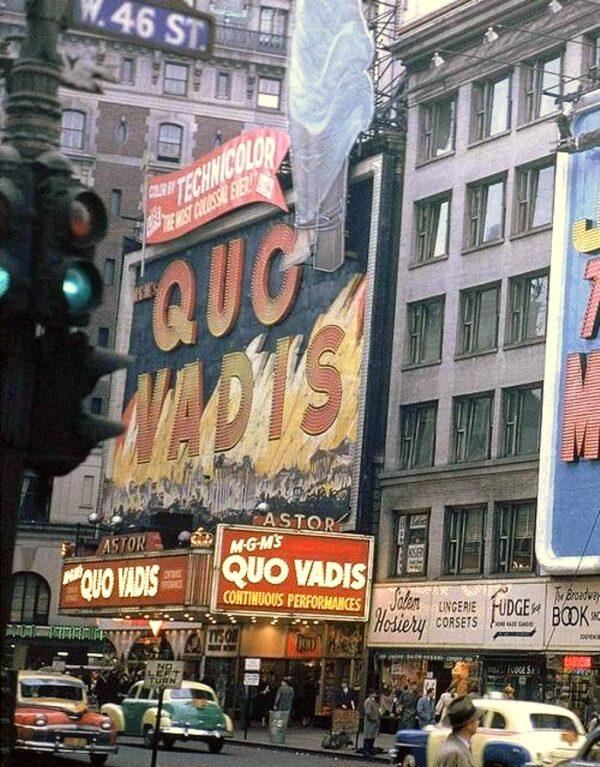 Marquee showing the theatrical release of "Quo Vadis." (Metro-Goldwyn-Mayer)
