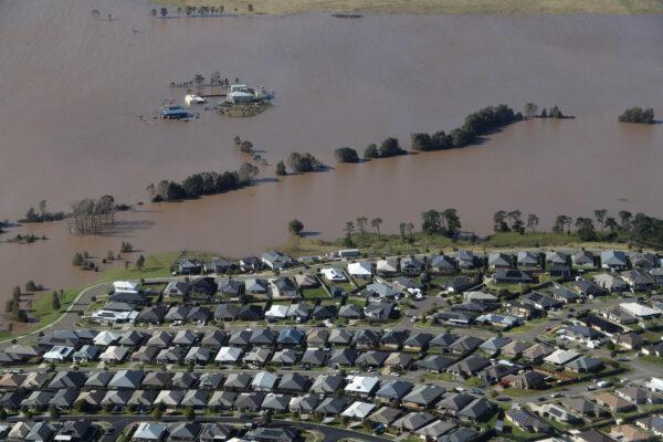 Flooding is shown by helicopter around Maitland, Australia, on July 8, 2022. (David Swift-Pool/Getty Images)