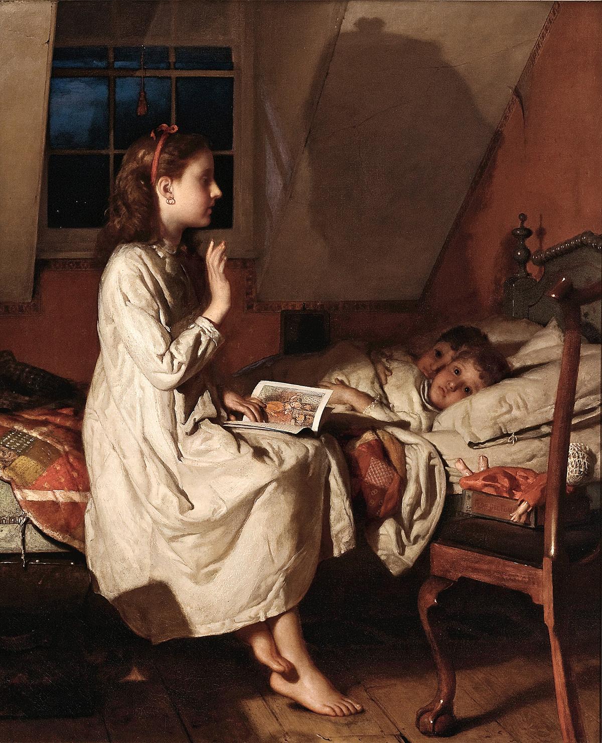 In the past, there were often more than one to a bed. "Story of Golden Locks," circa 1870, by Seymour Joseph Guy. Oil on canvas. The Metropolitan Museum of Art, New York. (Public Domain).