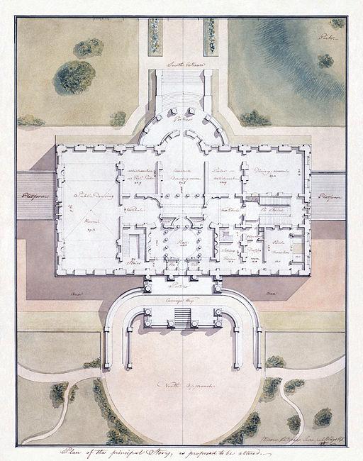 The architectural design for the White House by Benjamin Henry Latrobe, 1807.（Public Domain)