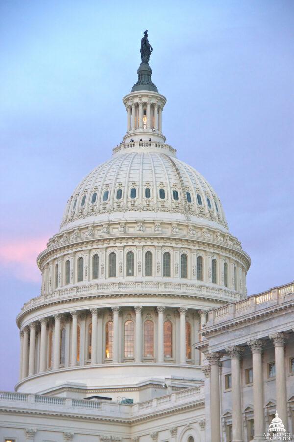 The Capitol dome at dusk. （Architect of the Capitol）