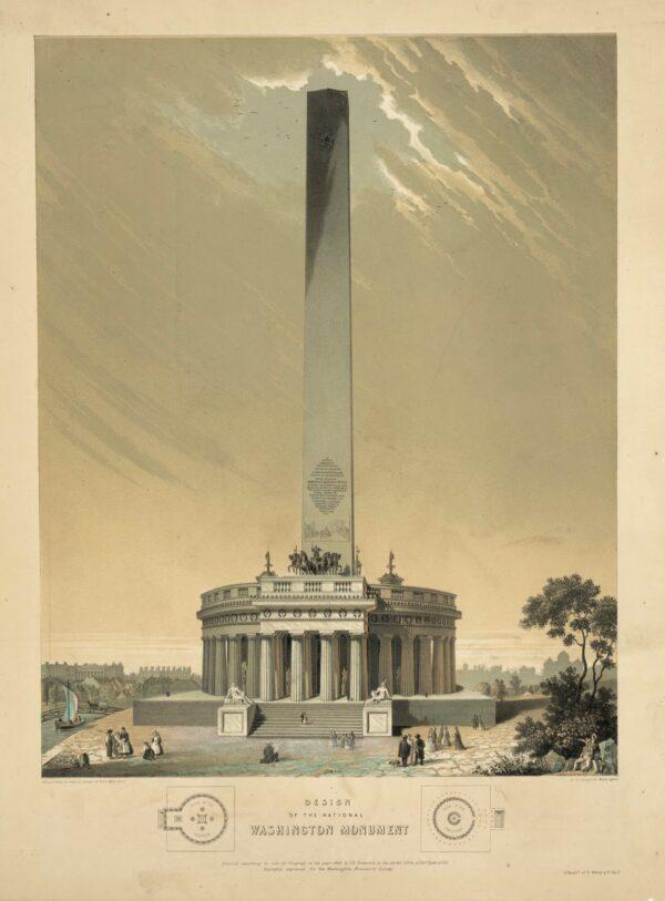 The original design for the “Washington Monument” by Robert Mills, 1846. (Public Domain)
