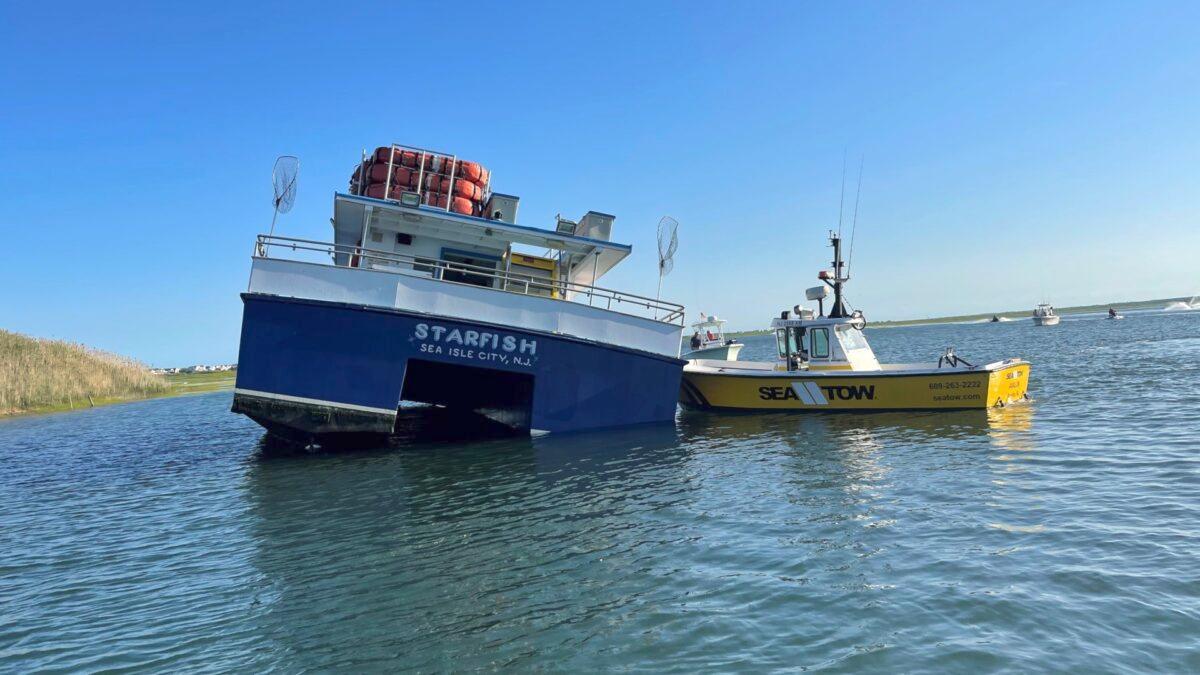 The commercial charter boat "Starfish" reportedly struck a bridge near Sea Isle City, N.J., on July 11, 2022. (Courtesy of U.S. Coast Guard Mid-Atlantic)