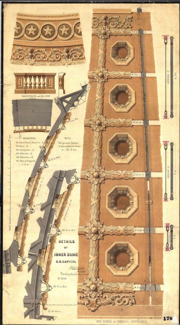 Drawings by Thomas U. Walter depict the details of the inner dome. (Architect of the Capitol)