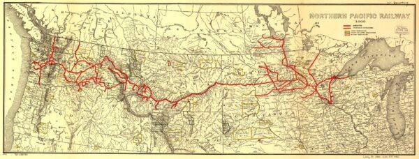 A 1900 map of the Northern Pacific Railway, spanning from the Great Lakes to the Pacific Ocean. (Public Domain)