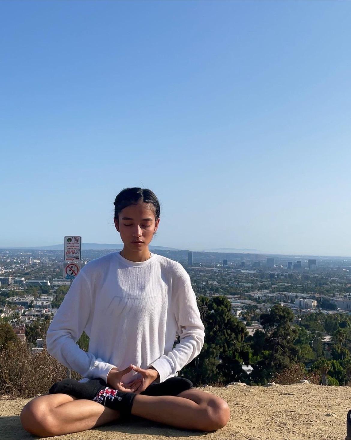 Sumaya Hazarika practicing the meditative exercise of Falun Gong at Runyon Canyon in Los Angeles. (Courtesy of Sumaya Hazarika)