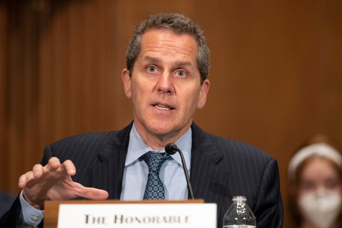 Michael Barr testifies at the Senate Banking, Housing, and Urban Affairs at the U.S. Capitol on May 19, 2022. (Tasos Katopodis/Getty Images)