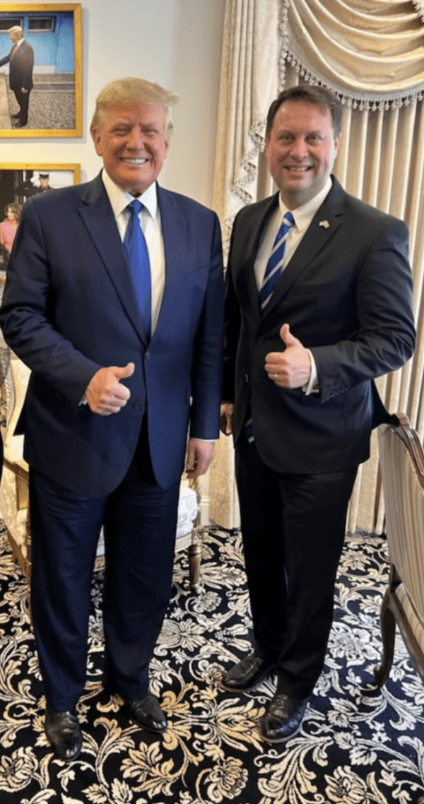 Maryland Republican gubernatorial candidate Dan Cox meets with Donald Trump in May, six months after securing the former president’s endorsement in his primary clash with Kelly Schultz, who's backed by Trump critic and term-limited Gov. Larry Hogan. (Courtesy of Cox for Freedom)