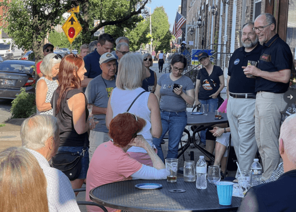 Maryland Democratic gubernatorial candidate Tom Perez meets with residents in Baltimore’s Patterson Park neighborhood on July 11. (Courtesy of Tom Perez for Maryland Governor)
