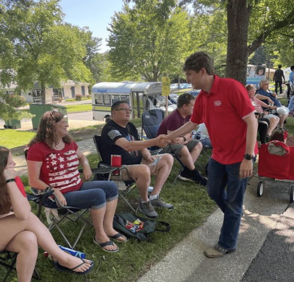 Maryland 6th Congressional District Republican candidate Matthew Foldi, one of the nation’s youngest congressional contenders, greets residents during Montgomery Village’s July 4 parade. (Courtesy of Matthew Foldi for Congress)