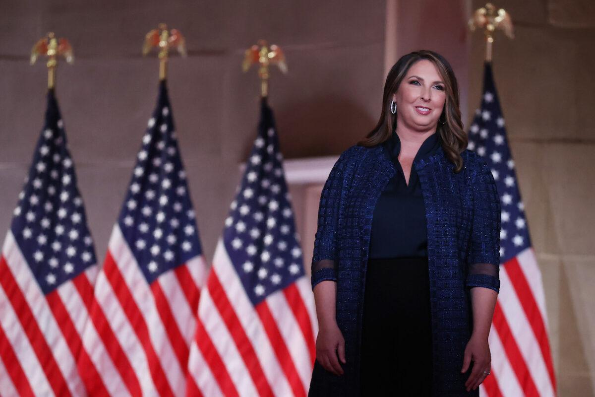 Chair of the Republican National Committee Ronna McDaniel addressing the Republican National Convention at the Mellon Auditorium in Washington, on Aug. 24, 2020. (Chip Somodevilla/Getty Images)