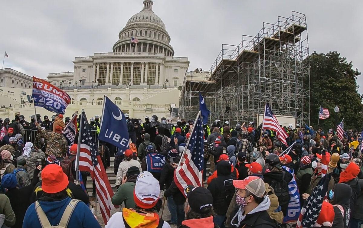 Protesters gather at the police line on the west side of the U.S. Capitol in Washington on Jan. 6, 2021. (Special to The Epoch Times)
