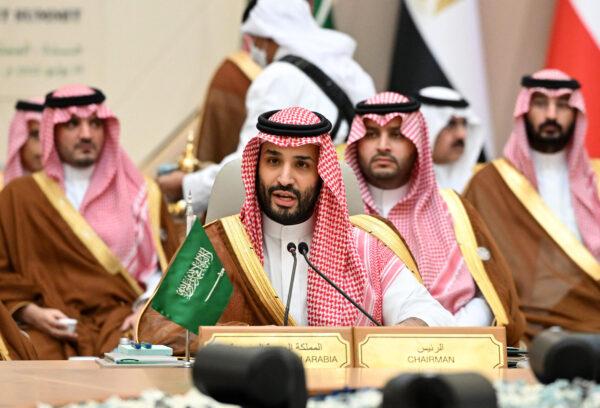 Saudi Crown Prince Mohammed bin Salman speaks during the Jeddah Security and Development Summit (GCC+3) at a hotel in Saudi Arabia's Red Sea coastal city of Jeddah on July 16, 2022. (Mandel Ngan/AFP via Getty Images)