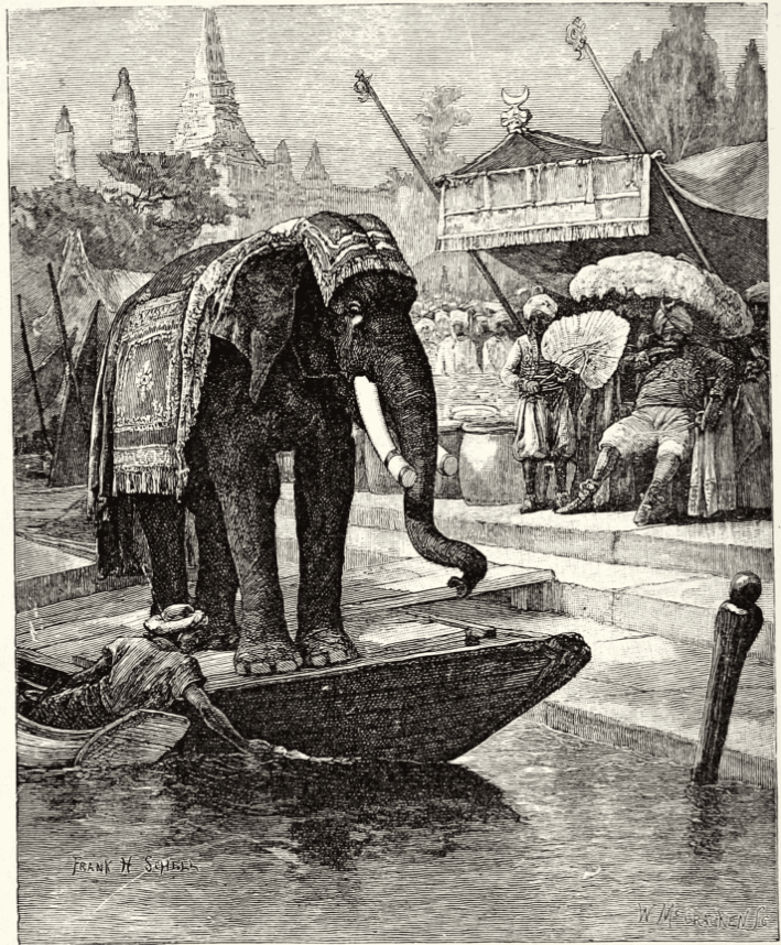 Illustration of "Weighing an Elephant" from "McGuffey's Third Eclectic Reader, Revised Edition," 1879. (Public Domain)