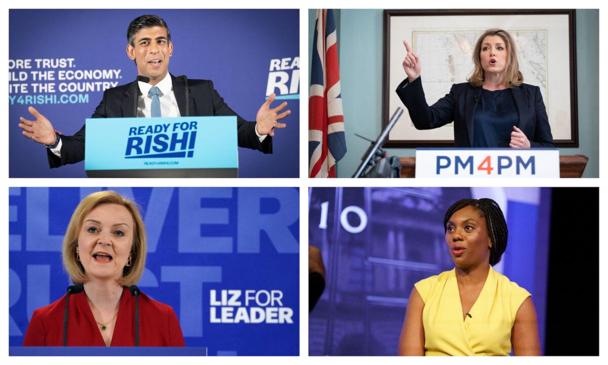 Photos of remaining Conservative leadership candidates: (From top left, clockwise) Rishi Sunak, Penny Mordaunt, Kemi Badenoch, and Liz Truss. (PA Media)