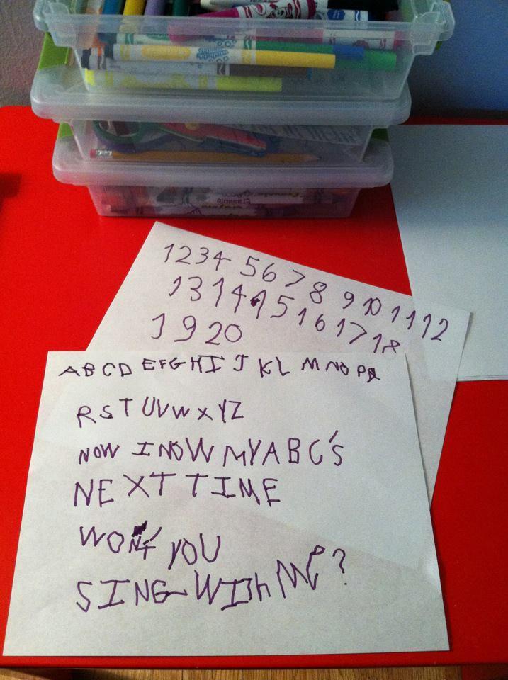 Elliott's writing at the age of 3. (Courtesy of <a href="https://www.facebook.com/michelletanner">Michelle Robb Tanner</a>)