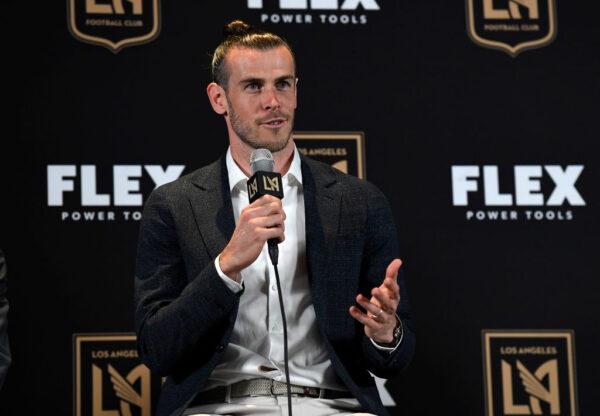 Forward Gareth Bale speaks to during a news conference after he was introduced by the Los Angeles Football Club at Banc of California Stadium in Los Angeles on July 11, 2022. (Kevork Djansezian/Getty Images)