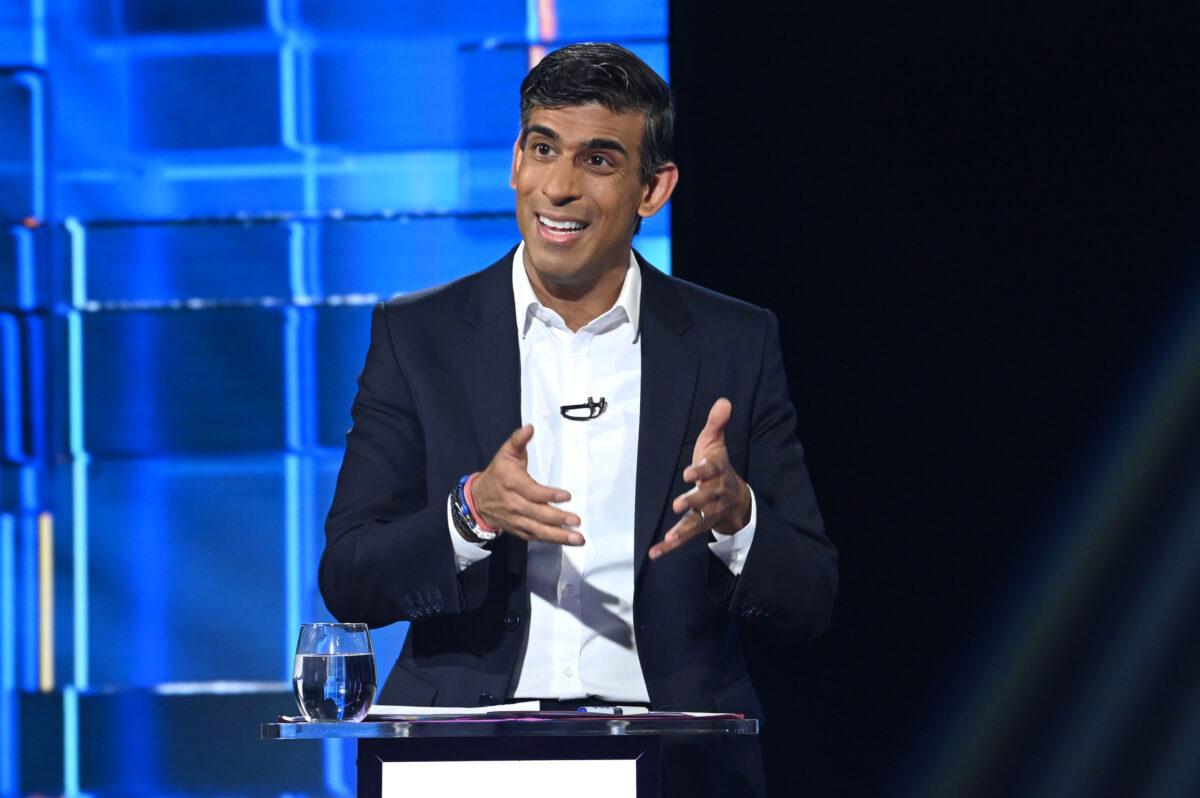 Conservative leadership candidate Rishi Sunak speaks during "Britain's Next Prime Minister: The ITV Debate" at Riverside Studios in London on July 17, 2022. (Jonathan Hordle / ITV via Getty Images)